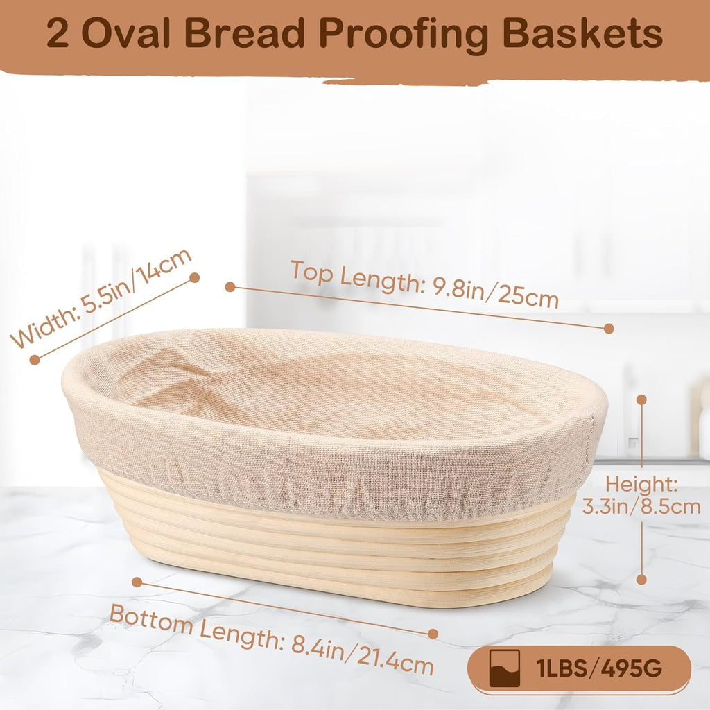 TeamFar Bread Proofing Basket Set - 10 Inch Oval Sourdough Baking Baskets with Liner for Dough Fermentation