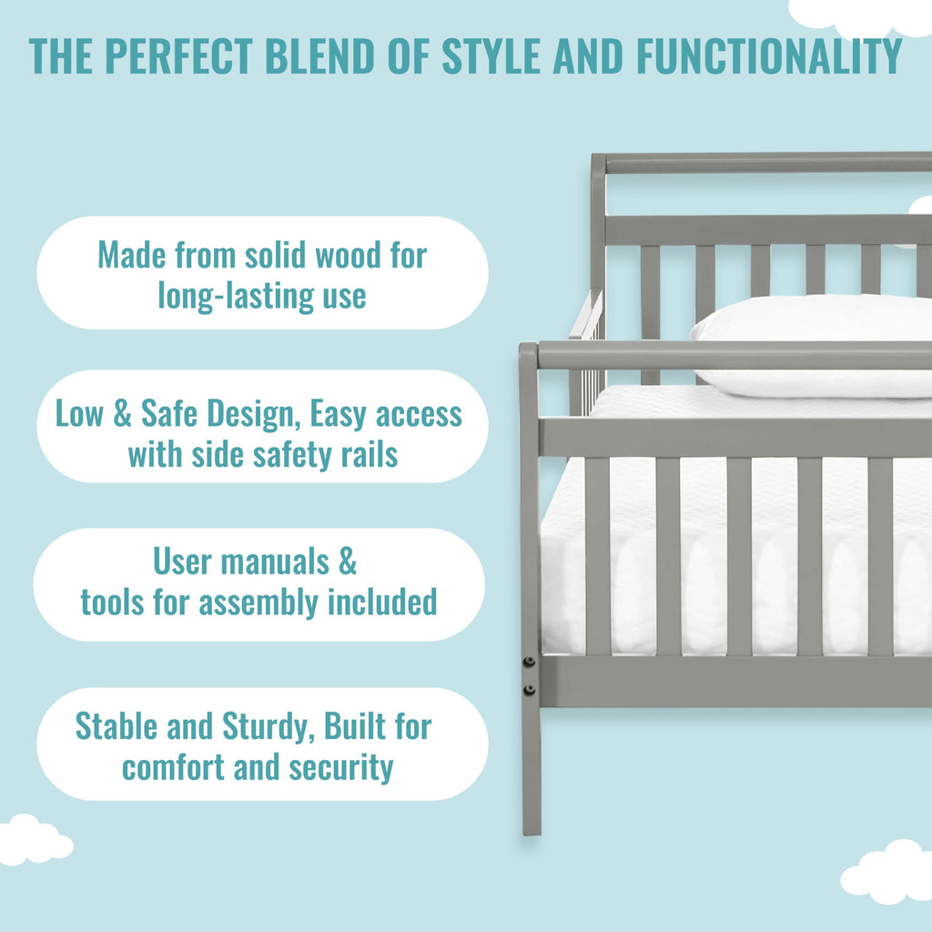 Dream On Me Classic Sleigh Toddler Bed in Cherry – Baby Safety Alliance Certified, Low-to-Floor Design, Non-Toxic Finish, Wooden Safety Rails