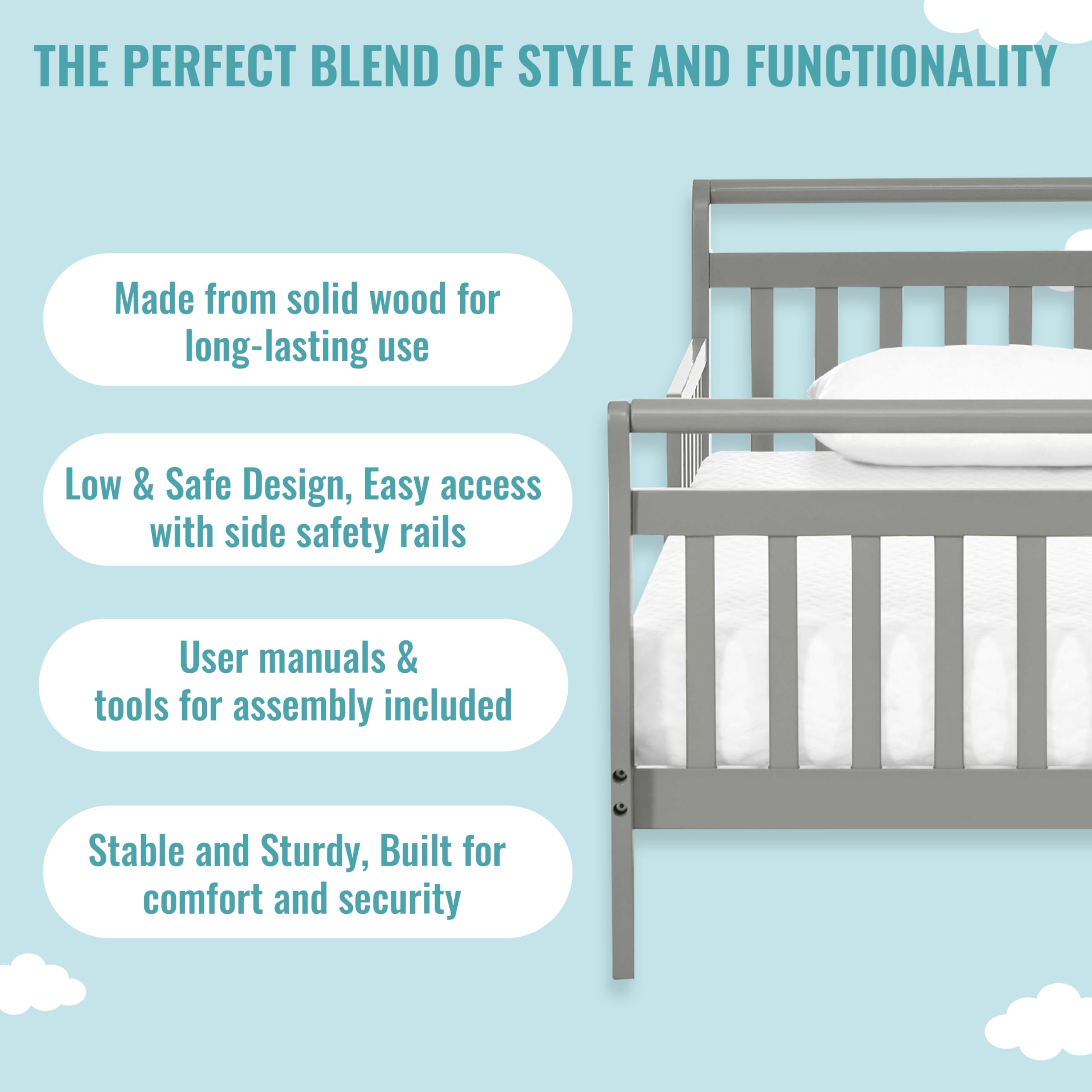 Dream On Me Classic Sleigh Toddler Bed in Cherry – Baby Safety Alliance Certified, Low-to-Floor Design, Non-Toxic Finish, Wooden Safety Rails