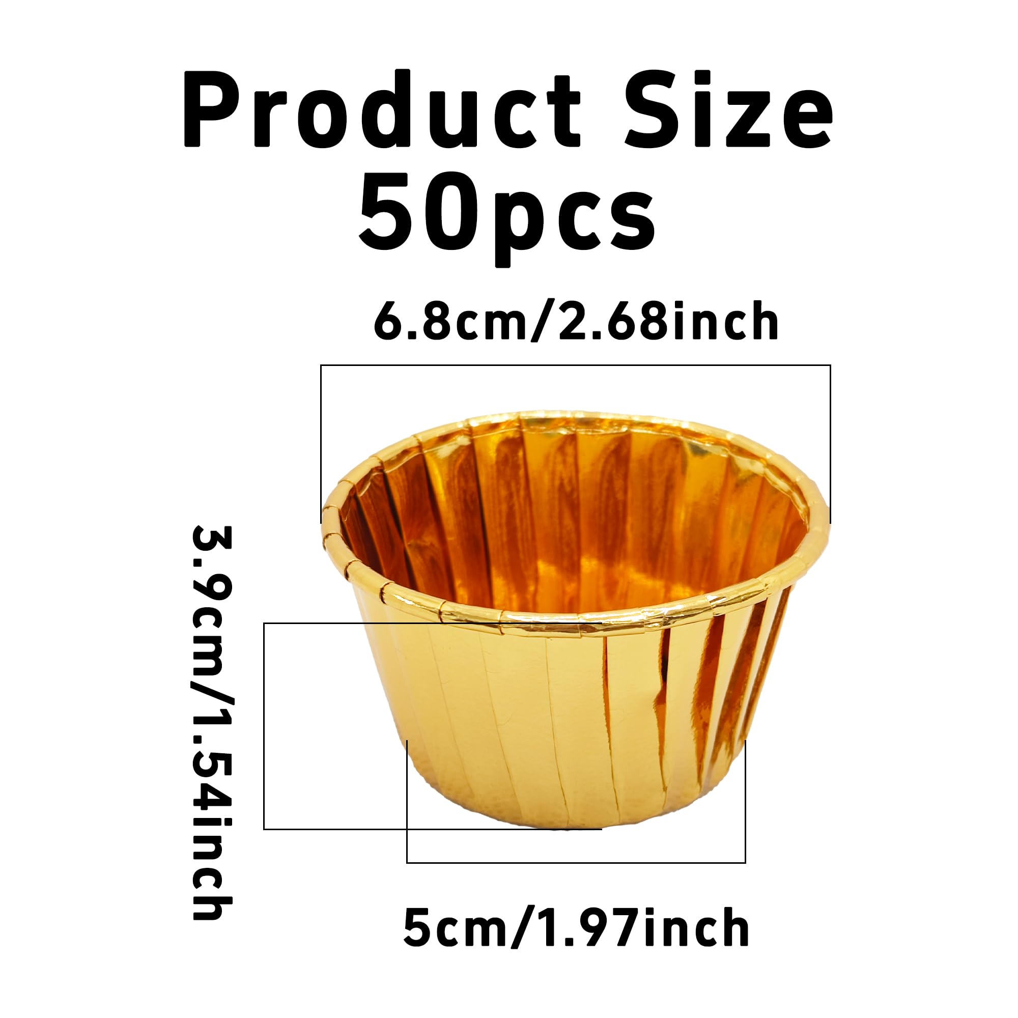 pson 50Pcs 3.5 Oz Cupcake Baking Cups, Disposable Aluminum Metallic Foil Muffin Liners for Baking, Party, Wedding, Holiday(Gold)