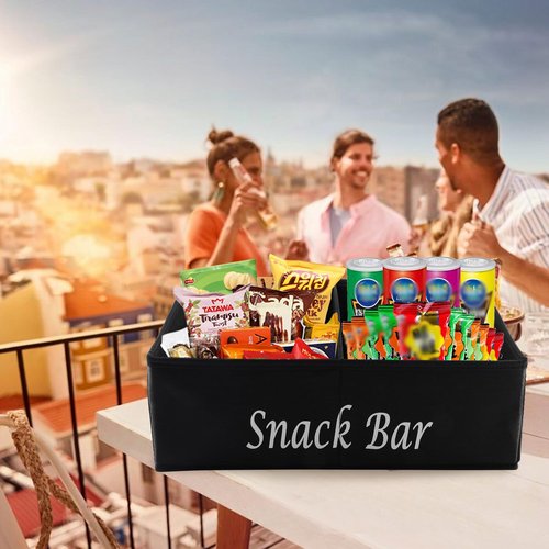Xbopetda Snack Organizer for Countertop, Fabric Snack Organizer with Handles, 2 Large Compartment Snack Container Snack Basket, Snack Bar Station Decor, Kitchen Pantry Organizer and Storage, Black