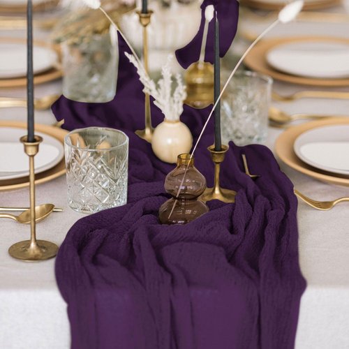 FANPROMS Purple Cheesecloth Table Runner 10 Packs Boho Cheese Cloth Table Runners for Halloween Party Cheesecloth Runners for Tables Cheese Cloth Gauze Tables Runner for Bridal Shower Decoration