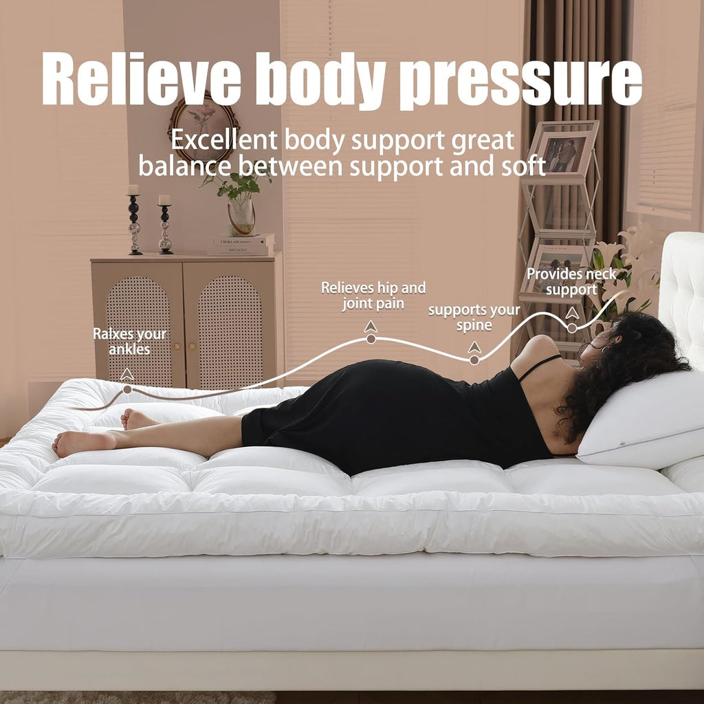 WhatsBedding 5-Inch Memory Foam Mattress Topper - Queen Size for Back Pain Relief | Soft & Breathable Support