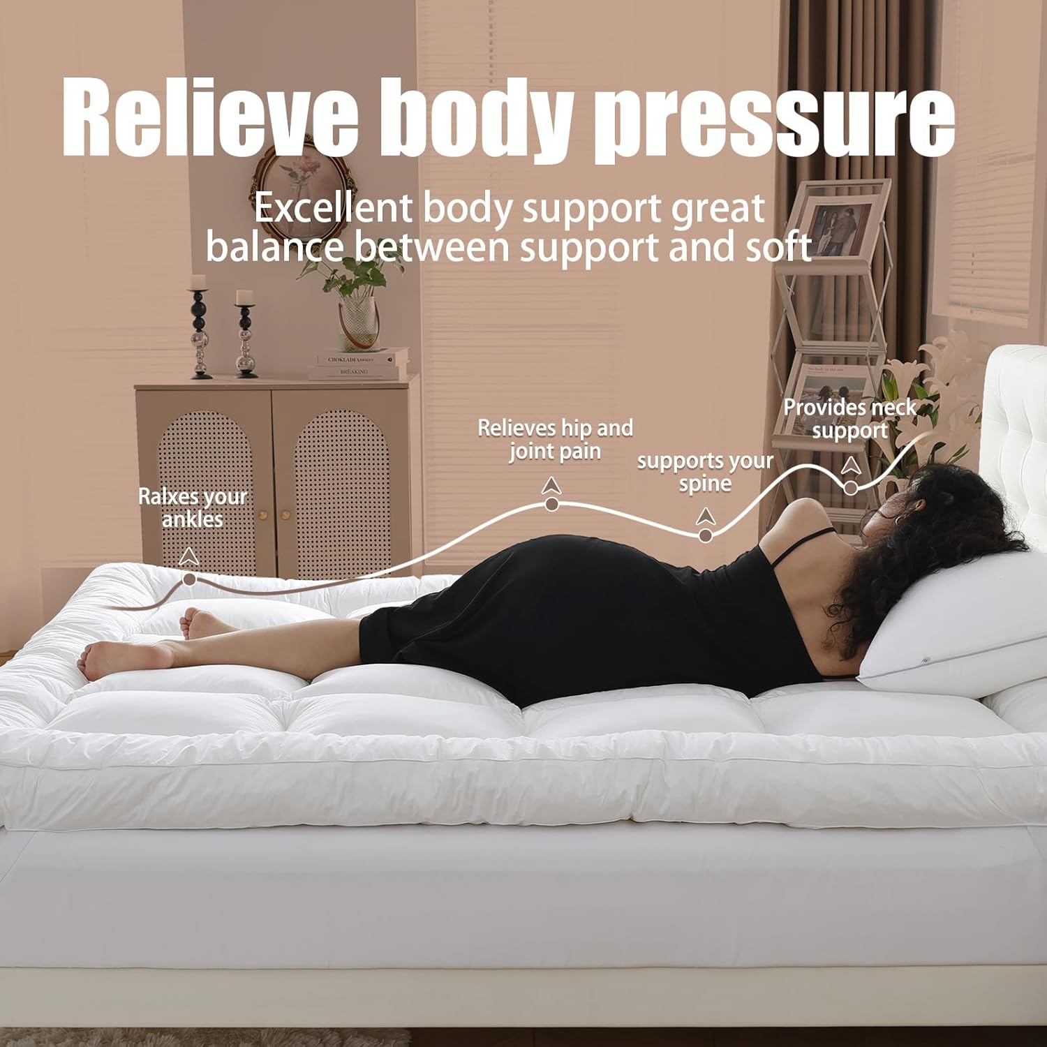 WhatsBedding 5-Inch Memory Foam Mattress Topper - Queen Size for Back Pain Relief | Soft & Breathable Support