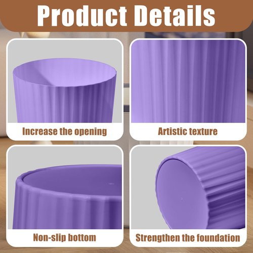 Eurysman Small Platic 2 Gallon Trash Can - Compact Wastebin for Bathroom, Kitchen, Office, Home Use - Purple