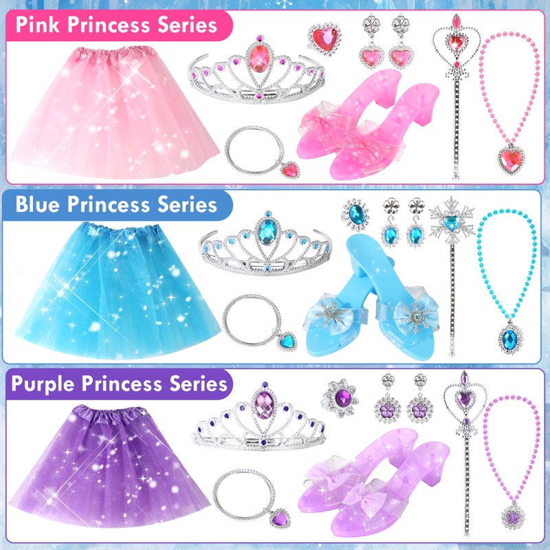 Princess Dress Up Set for Toddlers with Jewelry Crown Shoes & Wand - Pink & Purple, 3-6 Years - Variation of Princess