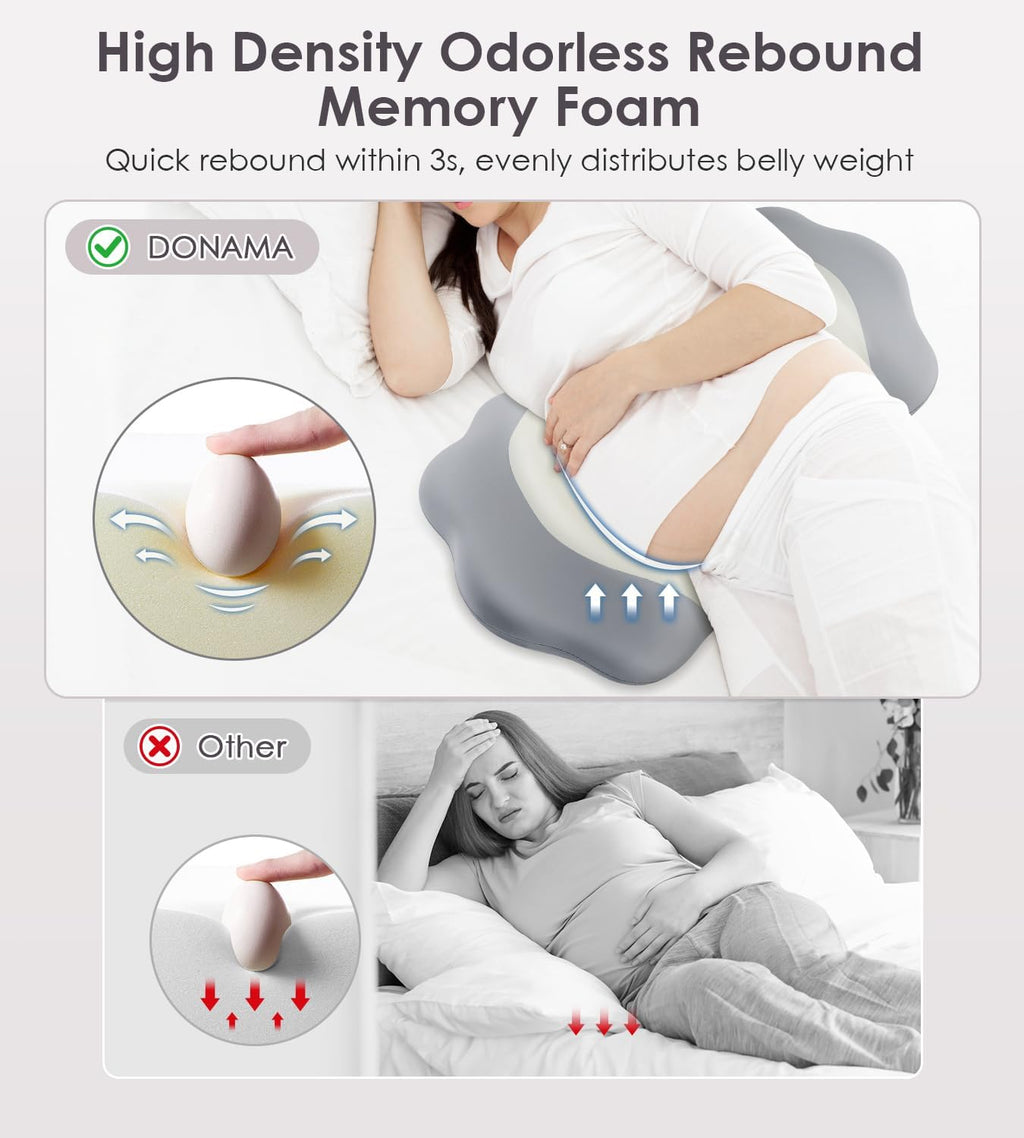 Skiennix Memory Foam Pregnancy Pillow - Adjustable Maternity Support for Side Sleepers | Comfortable Back & Belly Relief
