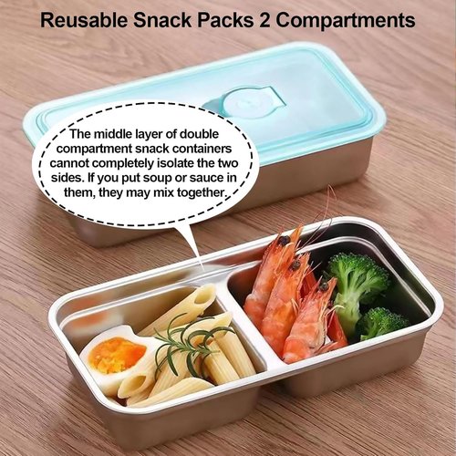 Grab and Go Snack Containers Reusable,Stainless Steel Double Compartment Snack Containers,Dishwasher- Reusable Condiment Container with Lids of Snacks,Dips,Travel and Outdoor Camping (1PCS)