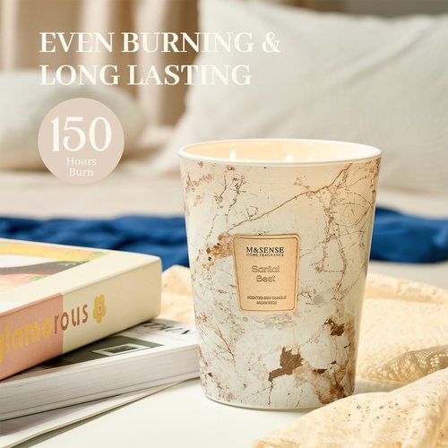 M&SENSE Extra Large Candle 35oz 150H Santal Scented 3-Wick Highly Scented Jar Candles, XL Candle for Home Decor, Long Lasting Aromatherapy Candle for Stress Relief, Meditation