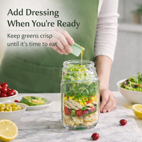 suvast Salad Jar With Side Opening,On-the-Go Lunch Bowl Container for Meal Prep,Portable Food Container for Work,Travel & Daily Use (1P)