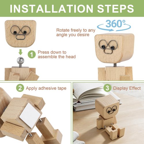 beuhugas 1PCS Shaking Tiny Feet Wooden Doll with Spring Legs with 12pcs Magnetic Expressions Funny Cars Ornaments Wood Desktop Decor, Car Dashboard Accessories