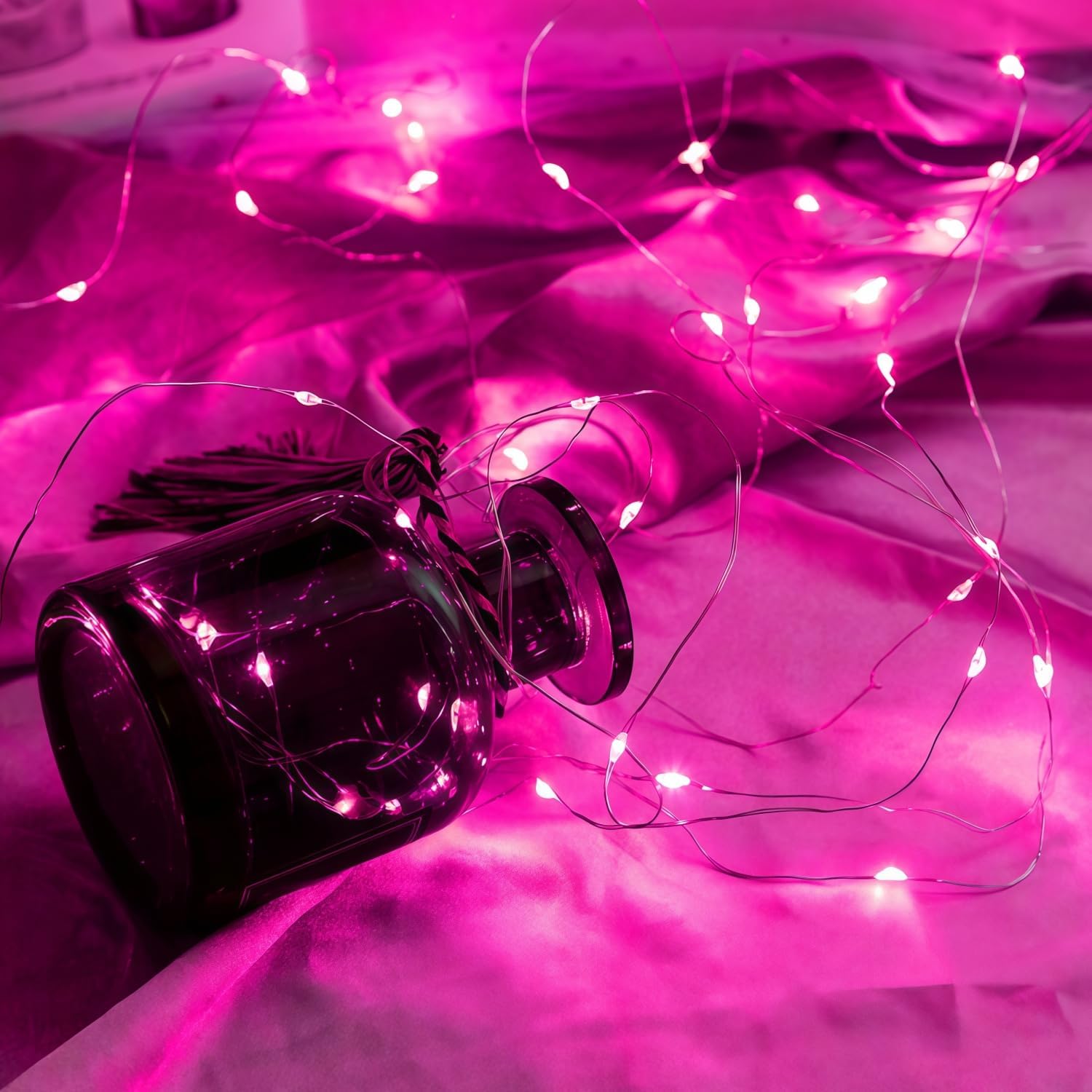 WATERGLIDE 12 Pack Mini Fairy Lights - 7 Ft Waterproof LED String Lights for Valentine's Decor | Pink