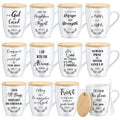 Patelai 12 Set Christian Mugs Bulk 12oz Inspirational Bible Verse Ceramic Coffee Mug with Lid Handle Spoon Religious Gifts for Sunday School Church Men Women Coworker(English)