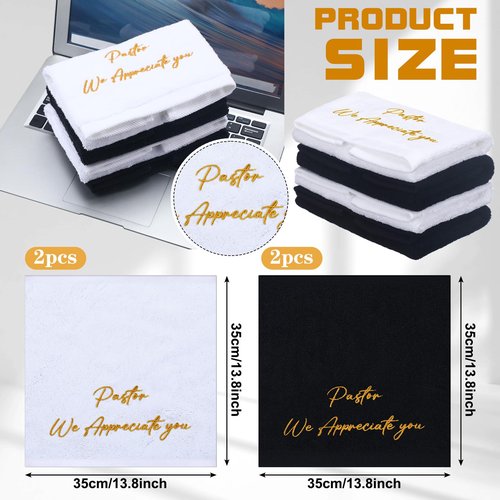 HunnmingRe 4 Pack 13.8 Inch Pastor Towels for Men Christian Embroidered Cross Cotton Hand Towels Appreciation Gifts with Clergy Dove for Christian Church Clergy(Black White,Appreciate)