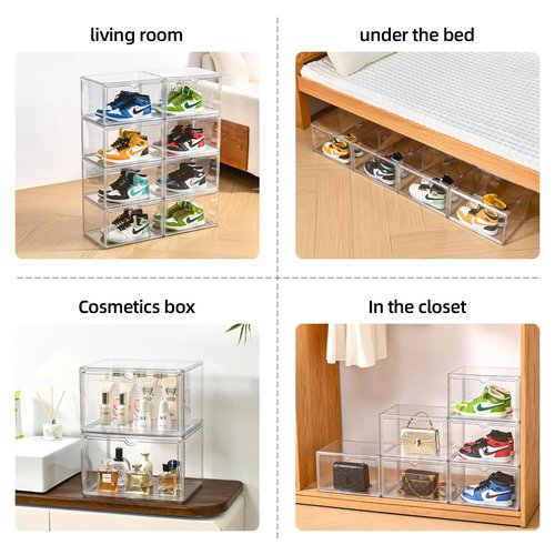 Uni HIMO Clear Shoe Organizer,Stackable Shoe Display Case,Shoe Box Storage Bins with Magnetic Door,Fit Shoe Size Up to US 14 (X-Large-1Pack)