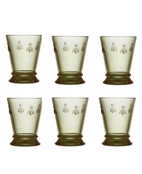 La Rochere Napoleon Bee Olive Green Tumbler Set of 6 – La Rochere Bee Glassware Sets – Fancy Glassware Drinking Glasses (10 oz)