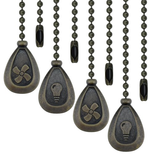 MARRTEUM Ceiling Fan Pull Chain Extender, 4 Pcs 12 Inches Long Ceiling Fan Pull Chain Extension Pendant Ornament Set with Connector for Ceiling Fan and Light Lamp Decoration (Antique Bronze)