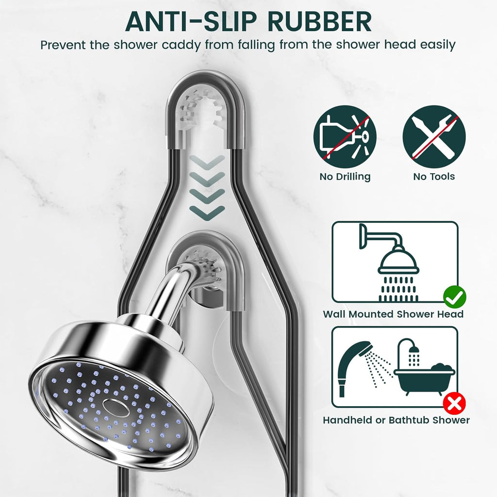 Shower Caddy - Adjustable Rustproof Organizer with Hooks | Large Capacity Black Shower Storage