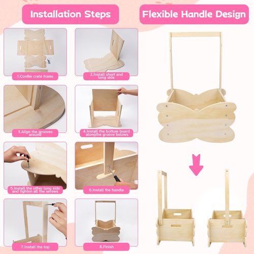 FVNPIHAM Baby Shower Basket, Wooden Baby Shower Crate Closet with Handle, Large Capacity Baby Closet Personalized Baby Gifts Basket for Newborn Girls, Pregnancy Gifts for New Parent