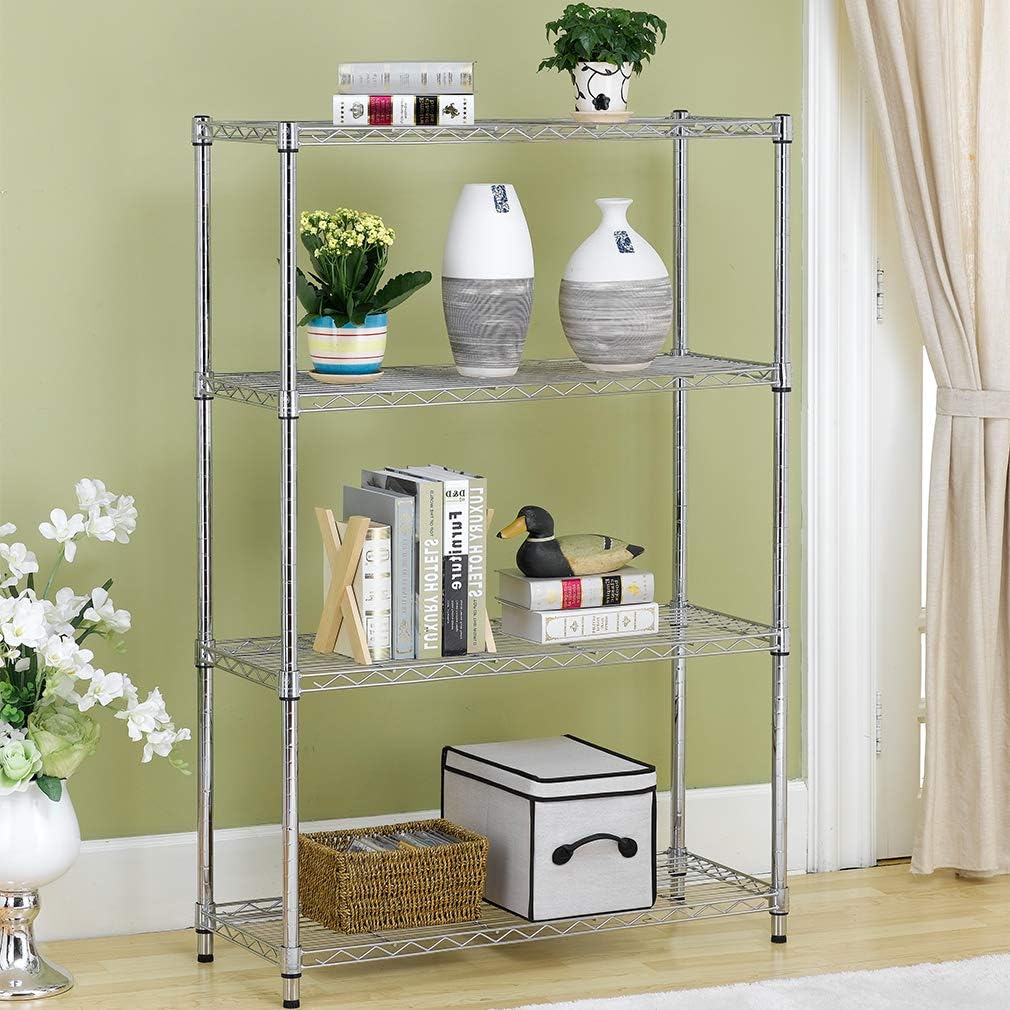 BestOffice | 4-Tier Chrome Wire Storage Shelves | Heavy-Duty Metal | 36x14x54 | Adjustable Racks | Easy No-Tool Assembly