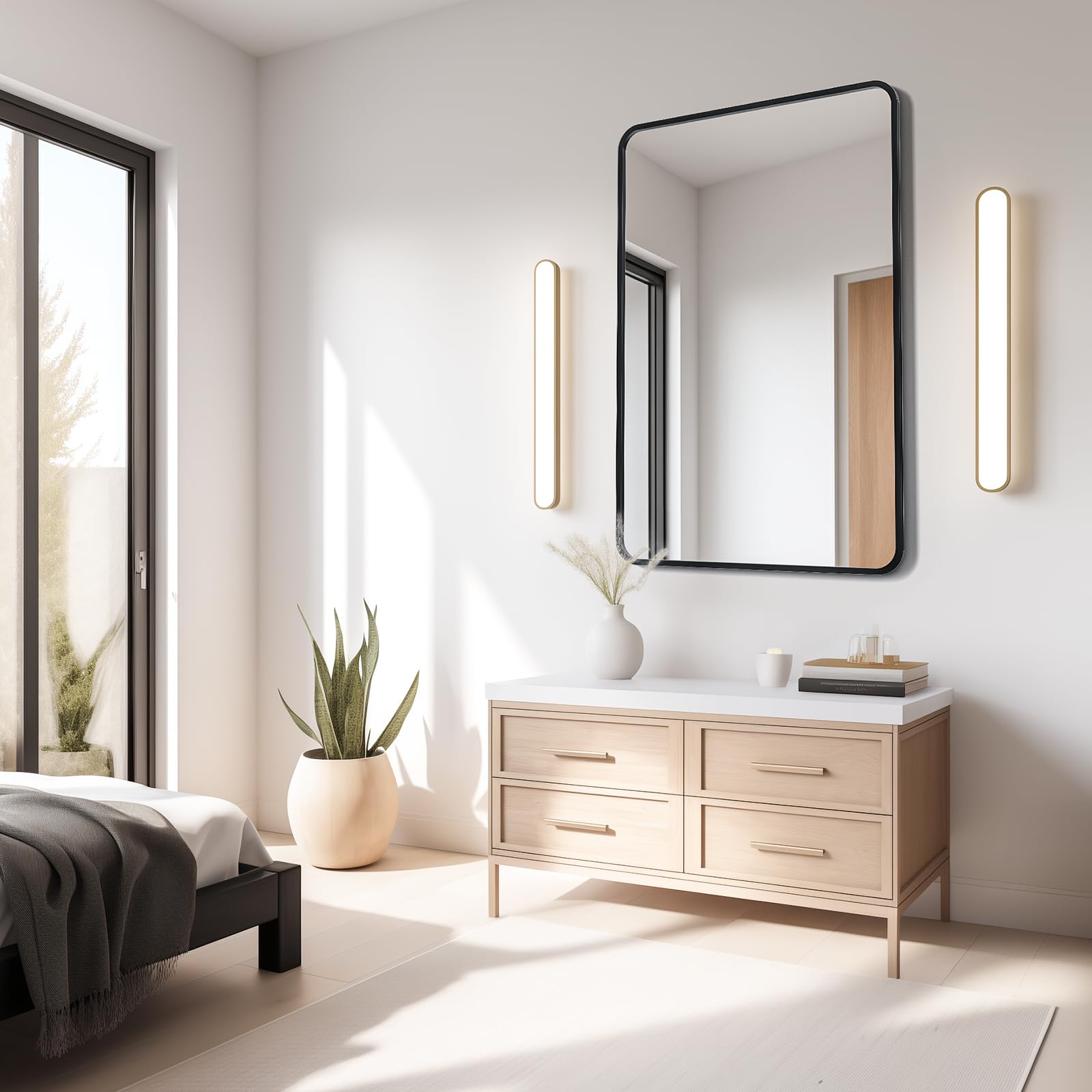USHOWER Bathroom Mirrors for Over Sink, Metal Frame Rectangle Mirror, Modern Farmhouse Vanity Mirror, Wall Mounted for Bedroom, Living Room, Entryway Remodel & Upgrade, Matte Black, 24 x 36 Inch