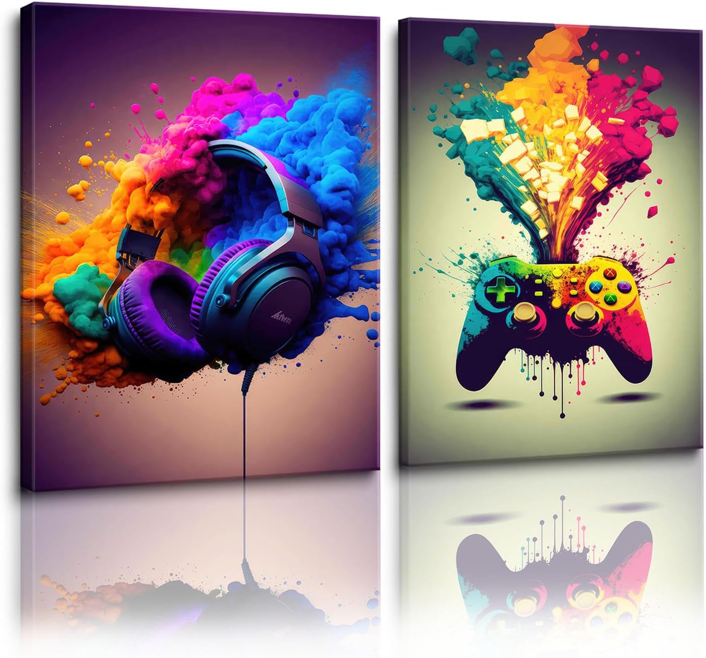 XOIHUR Gamepad Wall Art - Colorful Graffiti Gaming Decor | 2-Piece Set, 16x24 Inch Unframed Prints