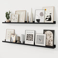 RICHFOCUS Picture Ledge Shelf, 48 inch Floating Shelves Set of 2, Wood Wall Shelves with Lip, Wall Decor Storage for Bedroom Living Room Bathroom Kitchen Nursery Photo Picture, Black