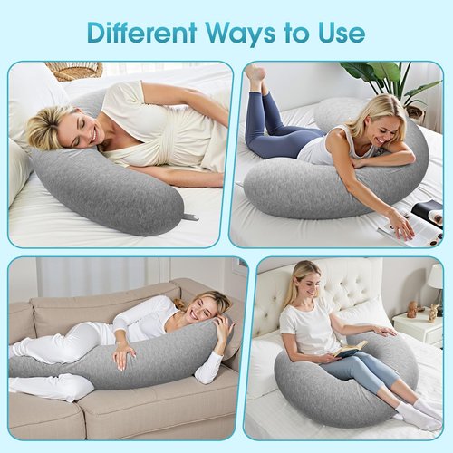TranquilRelax Body Pillow, Long Pillow, Memory Foam & C-Shaped for Side Sleeper, Machine Washable Pillowcase, 53”×10”