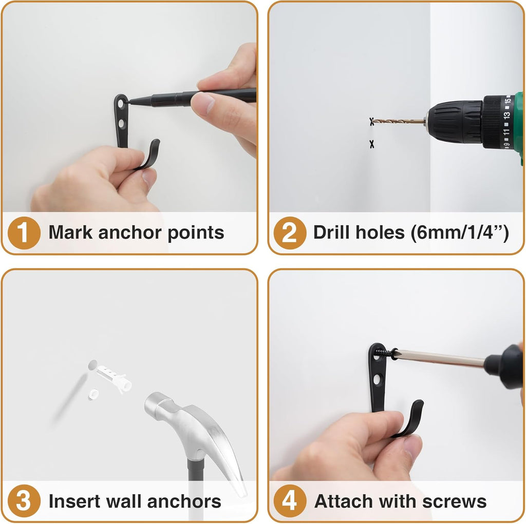 10Pcs Black Metal Wall Hooks by [Brand Name] - Durable Hooks for Hanging Coats, Towels & Bags - Supports Up to 40 lbs