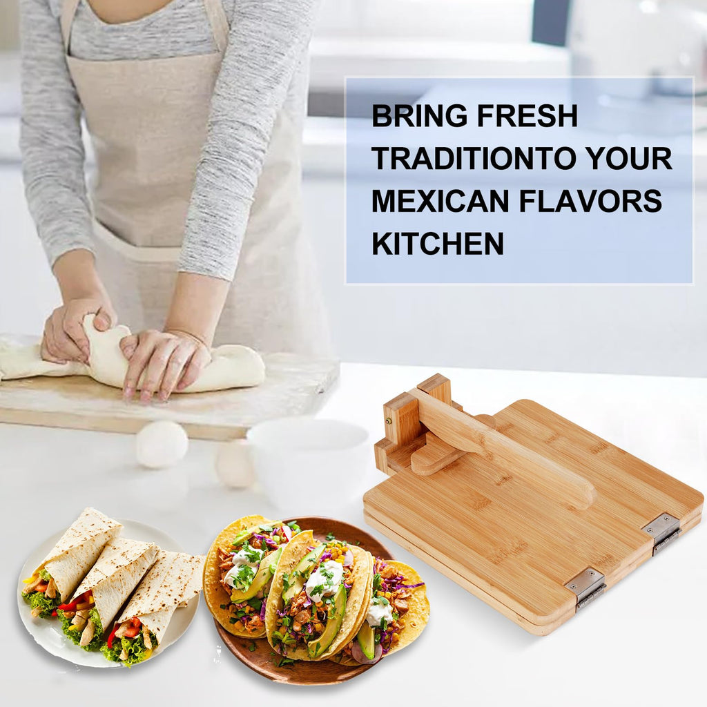 QVEEQ Premium Wooden Tortilla Press, Tortilla Press 10 Inch, Tortilla Maker With 50 Pieces Parchment Paper For Tortillas Roti Burrito, Mexican Tacos, Patacones Square