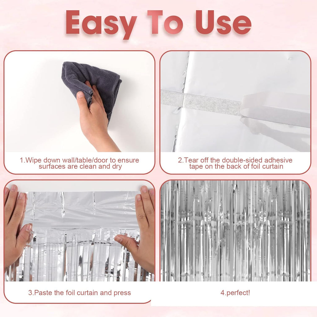 Voircoloria Silver Foil Fringe Backdrop Curtains - 3 Pack 3.3x8.2 Feet Tinsel Streamers for Parties | Perfect for New Year's Eve, Graduation, Baby Showers, and Gender Reveals