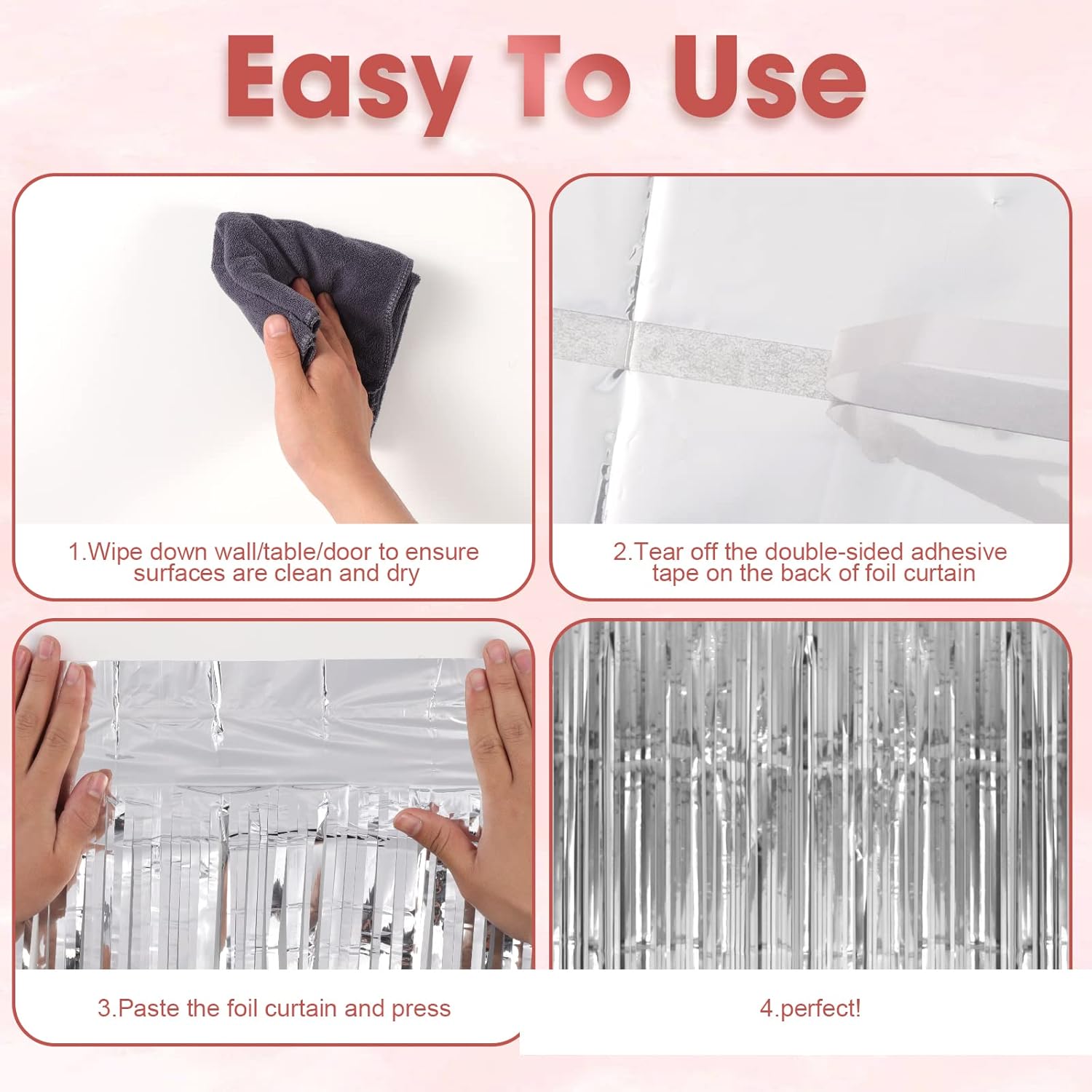 Voircoloria Silver Foil Fringe Backdrop Curtains - 3 Pack 3.3x8.2 Feet Tinsel Streamers for Parties | Perfect for New Year's Eve, Graduation, Baby Showers, and Gender Reveals