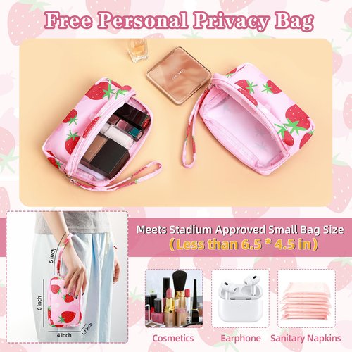 Unineovo Mini Clear Backpack for Stadium Approved 12x6x12, Small Transparent Backpacks Plastic See Through Clear Bag for Kids Grils Women for Sporting Event, Concerts, Work, Festival (Strawberry)