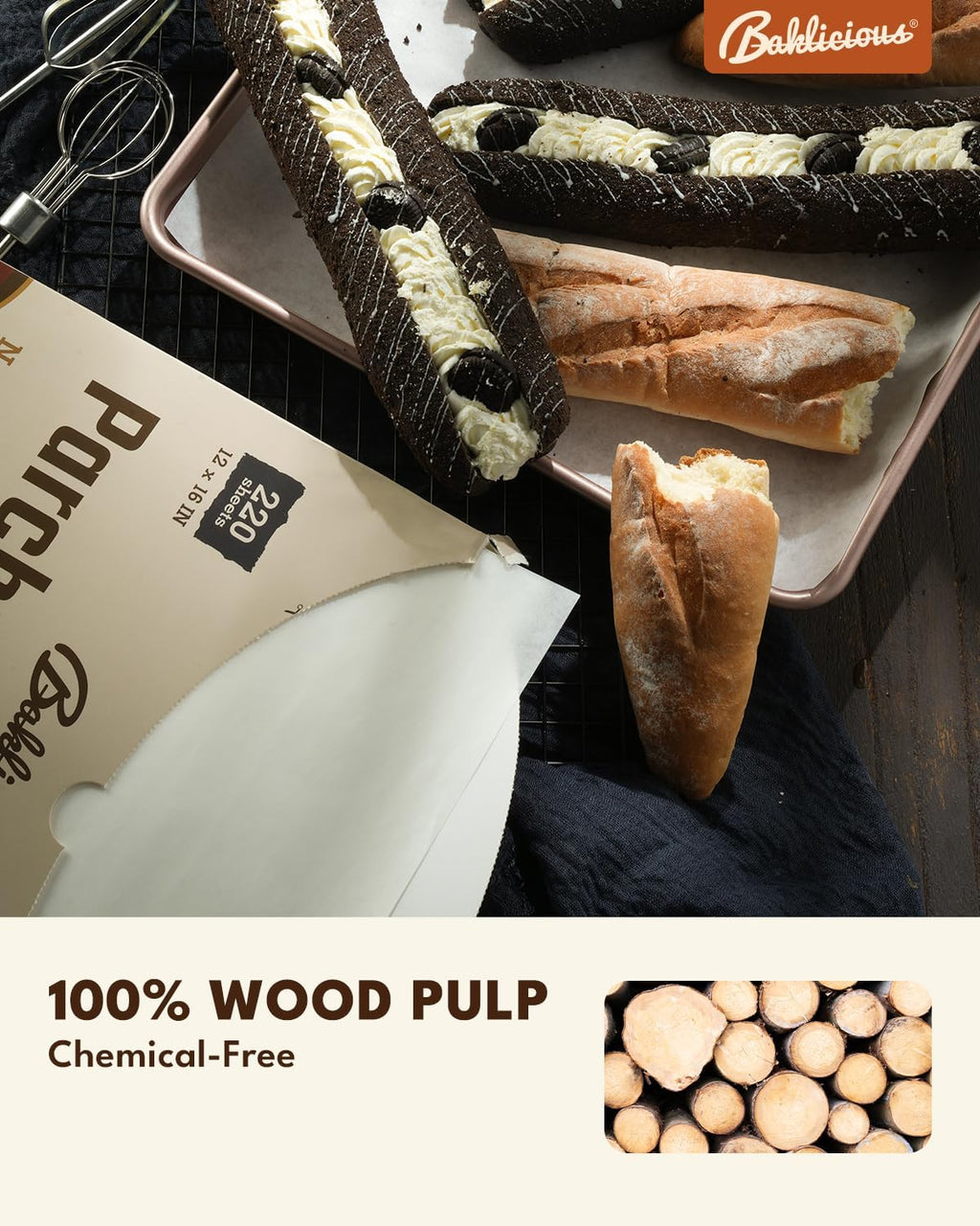 Baklicious Parchment Paper Sheets - 220 Pcs Non-Stick Baking Paper for Air Fryer & Oven | 12x16 In
