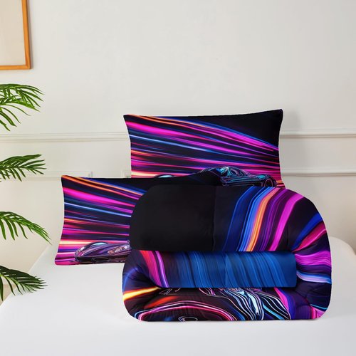 lneffble Car Comforter Set Queen Size,Race Car Kids Comforter Set,3Pcs Bedding Set Printed Comforter with 2 Pillowcases,Down Alternative,Soft and Lightweight,for All Seasons