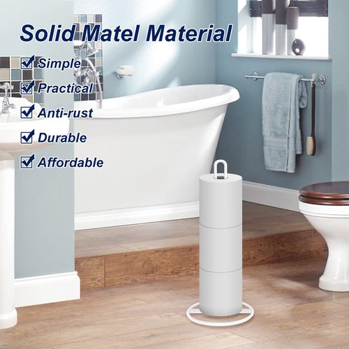Toilet Paper Holder Stand, OBODING, White Freestanding Toilet Paper Holder for Storing 3 Rolls of Toilet Papers (White)