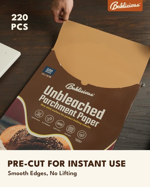 Baklicious Unbleached Parchment Paper Baking Sheets - 220 Heavy Duty Pre-Cut Sheets for Air Fryer & Oven
