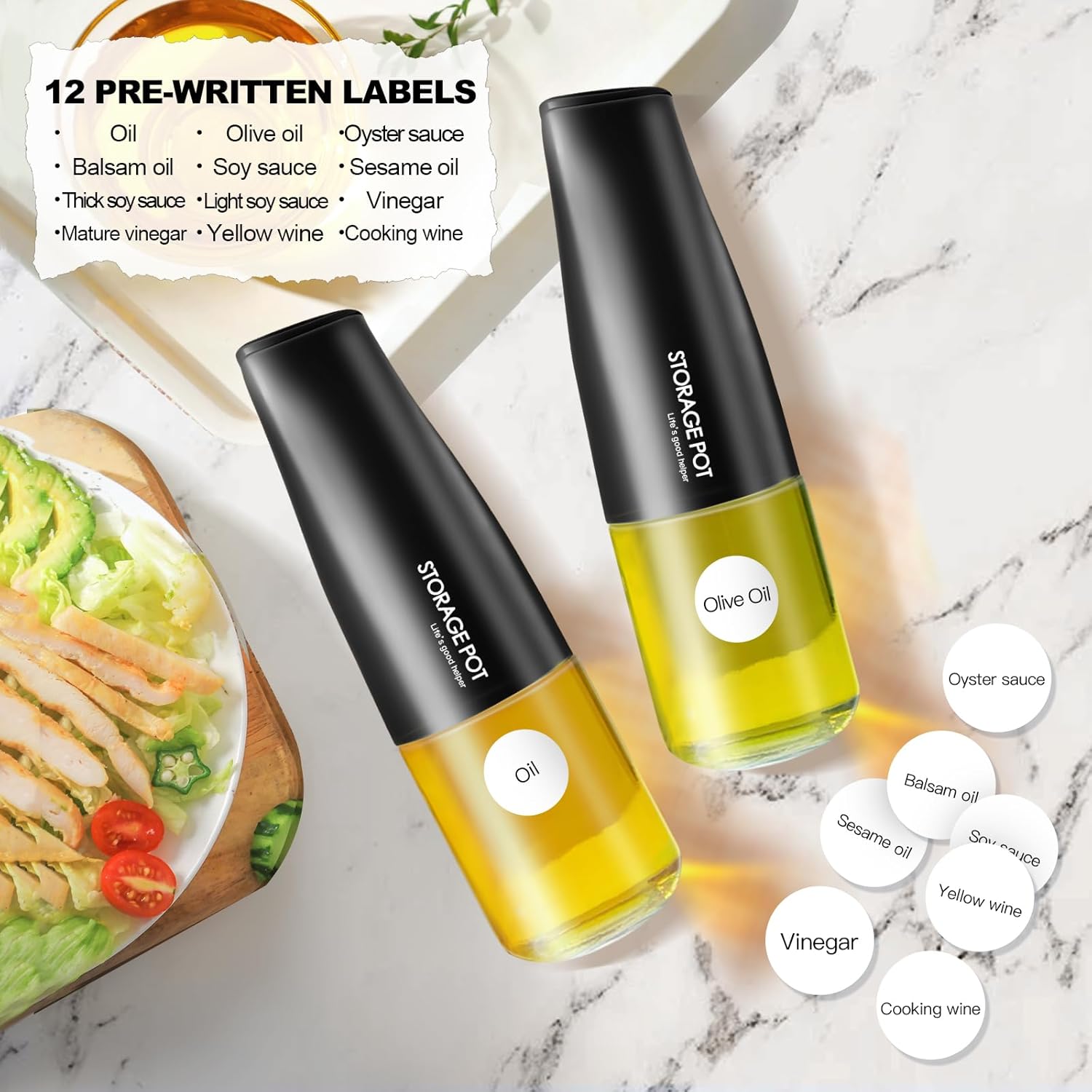 YARRAMATE Olive Oil Dispenser - Large Capacity 500ml Glass Bottle | Leak-Proof & Non-Drip Design (Black)