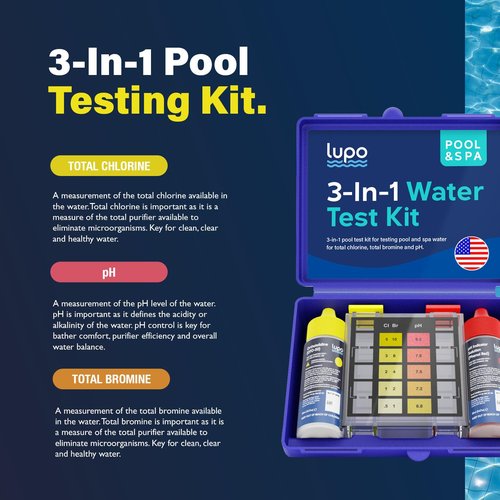 Lupo 3-in-1 Pool Test Kit - Accurate Testing for Chlorine, Bromine & pH | Ideal for Residential Pools & Spas