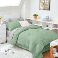 HYMOKEGE Twin XL Comforter Set - Sage Green & Light Grey Seersucker | 5-Piece All-Season Luxury Bedding Set