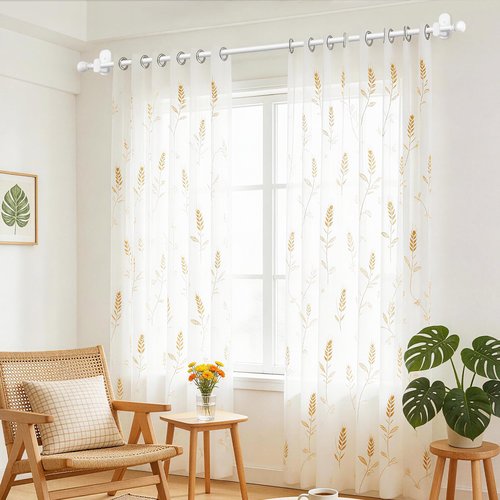 Curtain Rods No Drilling 32 to 58 Inches, USFOOK 5/8 Inch No Drill Curtain Rods for Windows with 3M Adhesive Brackets, Renter Friendly Drapery Pole with White Round Finials