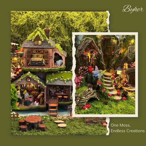 BYHER Fake Moss for Plants Indoor, 7OZ Value Pack - Artificial Grass for Crafts, Floral Arrangements & Potted Plants, Natural Moss Alternative for Terrariums, Fairy Gardens (Light Green)