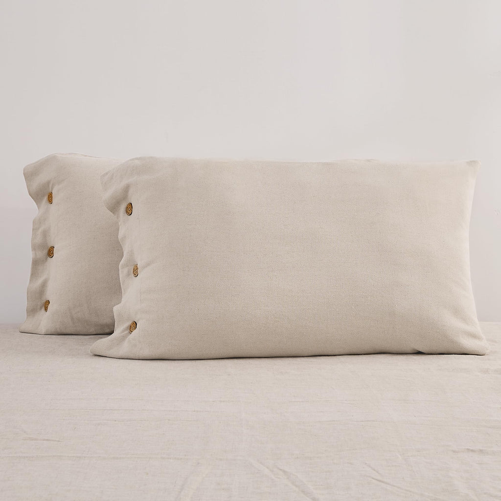 ATLINIA Linen Pillow Cases Standard Size - 20"x 26" Pillowcase Set of 2, Button Closure Cooling Breathable Pillow Cover, Bed Flax Linen Cotton Blend Farmhouse Netural Pillow Sham Linen Color