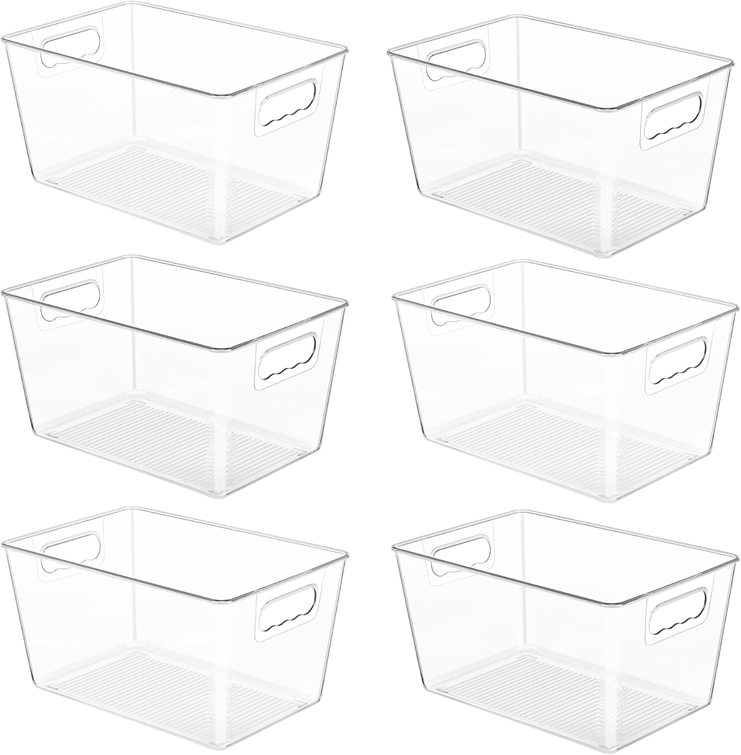 YIHONG Clear Pantry Organizer Bins - 6 Pack Plastic Containers with Handles for Kitchen & Bathroom Storage
