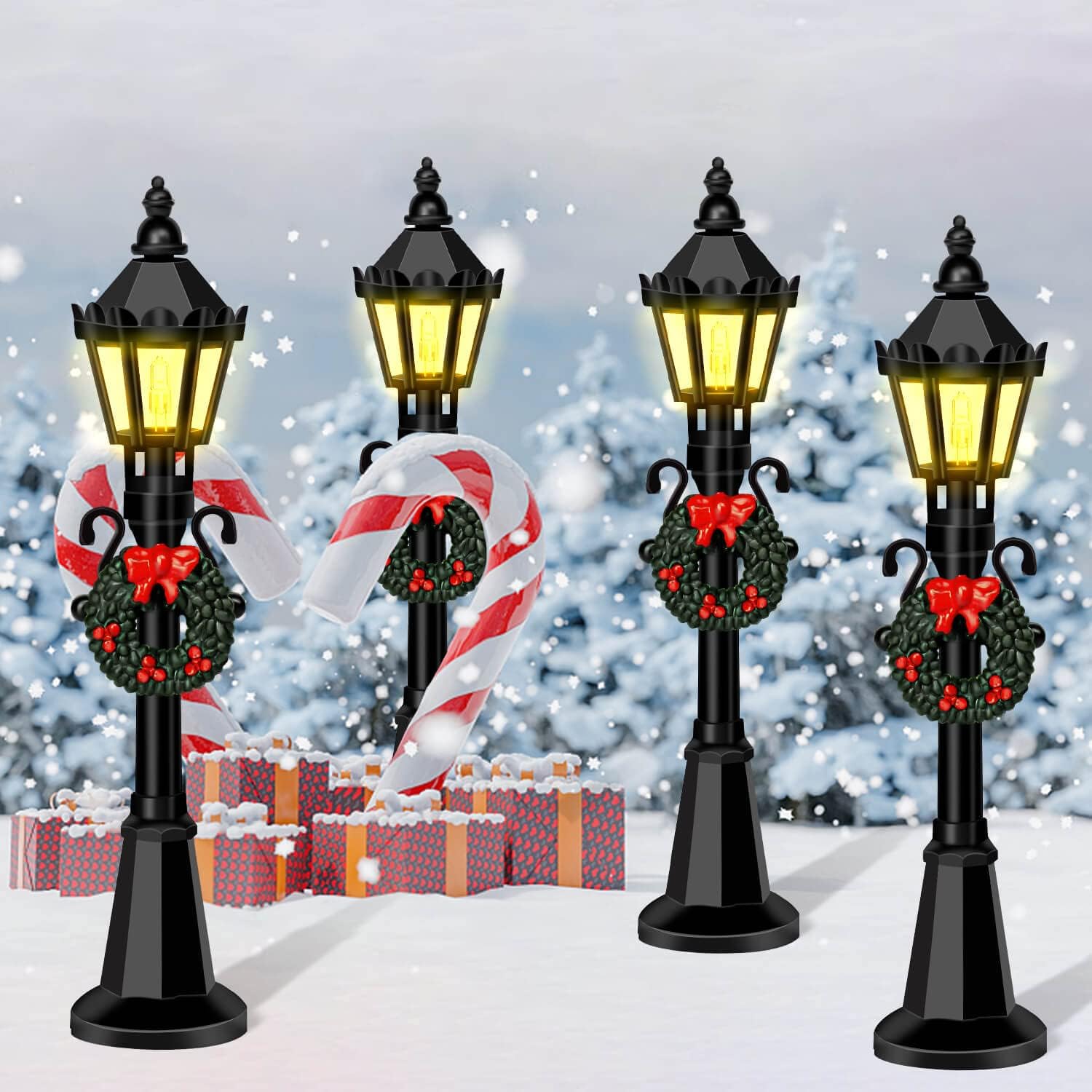 Skiennix Mini Street Light Models - 4 Pcs Dollhouse Lanterns for Christmas Village Decor | DIY Fairy Garden Accessories
