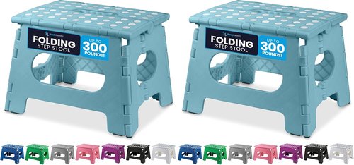 Handy Laundry Folding Step Stool - Lightweight & Sturdy for Adults and Kids - Easy One-Flip Design | Teal - 9 Inch (Pack of 2)