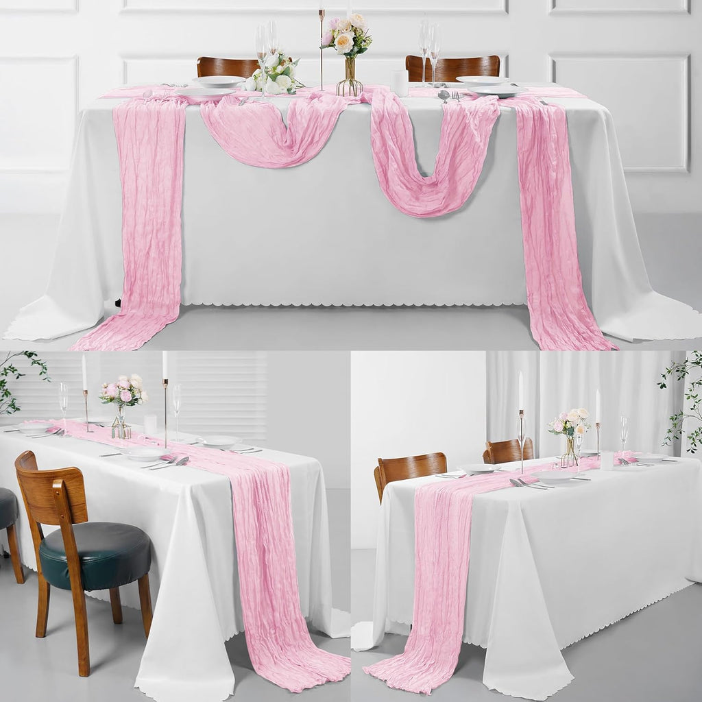 Skiennix 15-Pack Pink Cheesecloth Table Runners - 9FT Rustic Sheer Gauze for Weddings & Events | 17x108 Inch