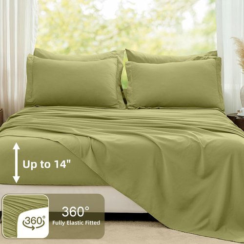 FUANNA Queen Comforter Set Olive Green, 7 Pieces Soft Bedding Sets Queen Size, All Season Lightweight Bed in a Bag with Comforter, Flat Sheet, Fitted Sheet, Pillowcases & Shams