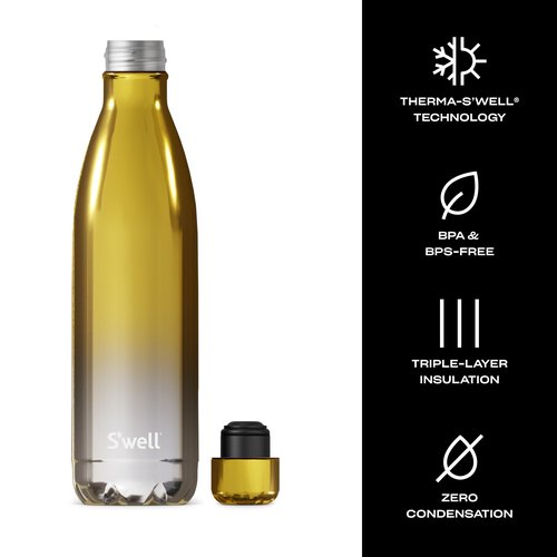 S'well Stainless Steel Water Bottle, 25oz, Yellow Gold Ombre, Triple Layered Vacuum Insulated Containers Keeps Drinks Cold for 48 Hours and Hot for 24, BPA Free, Perfect for On the Go