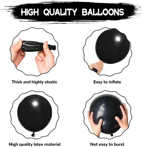 134Pcs Black Balloon Garland Kit - Latex Balloons in 5, 10, 12, 18 Inch Sizes for Birthday, Wedding & Baby Shower Decor